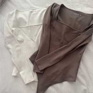 Abercrombie ponte square neck seamed long sleeve bodysuits (two)